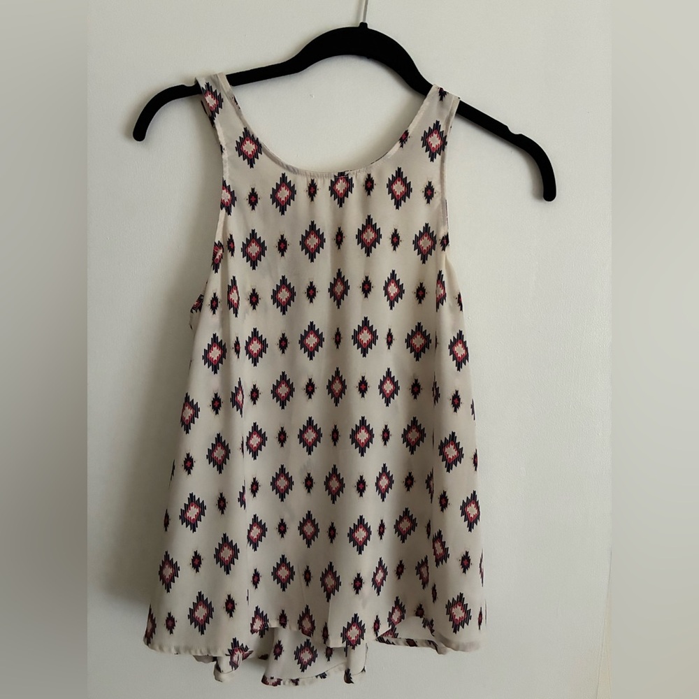Xhilaration Cream and Pink Patterned Tank Top